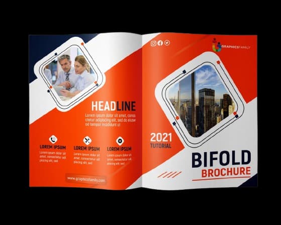 Printed bi-fold brochure with a structured marketing layout